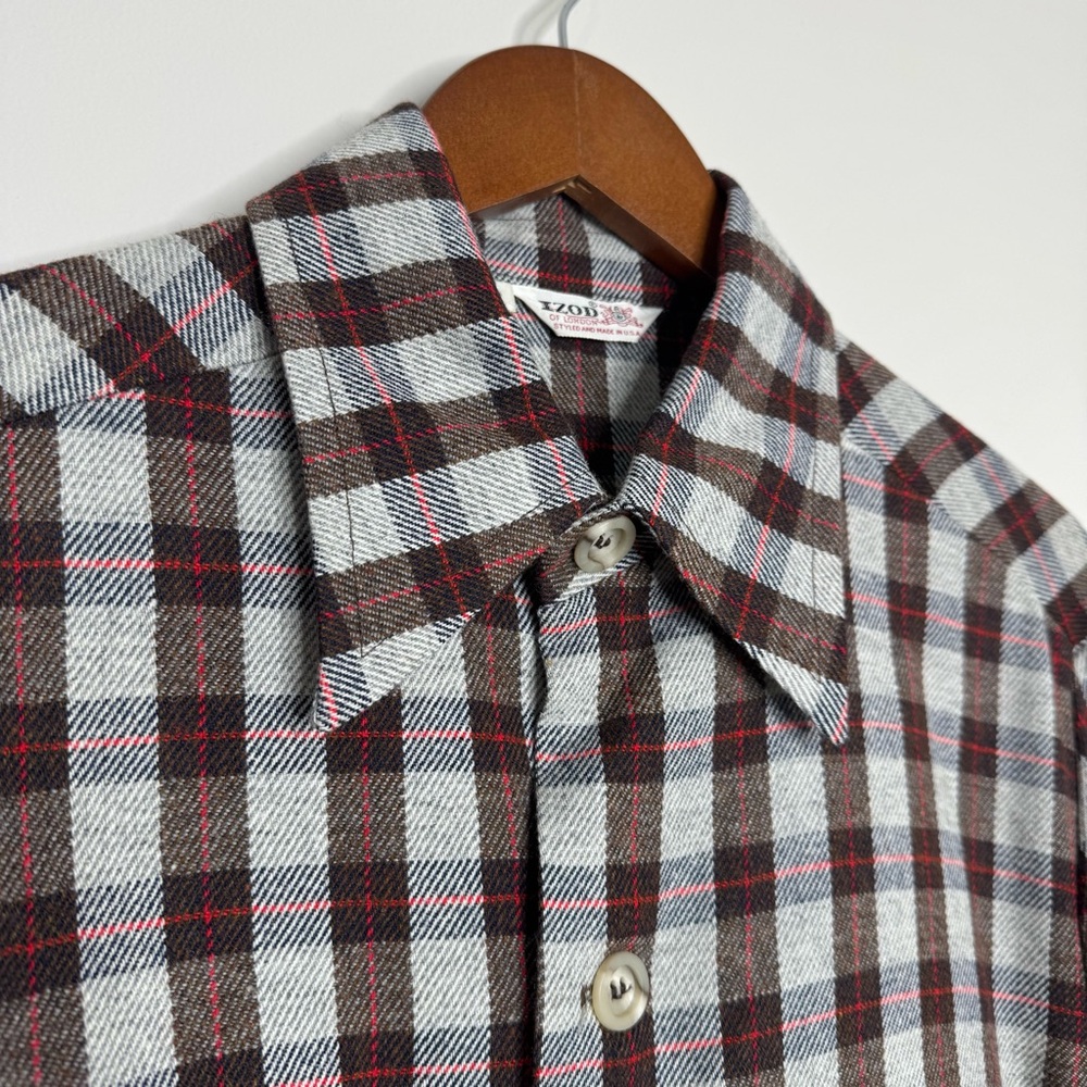 Izod‎ Vintage Men’s Wool Plaid Lumberjack Button Up Shirt Jacket Large Pockets
